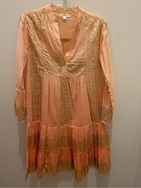 Debbie Katz - South Beach -  Peach and Gold-Accent Tiered Dress